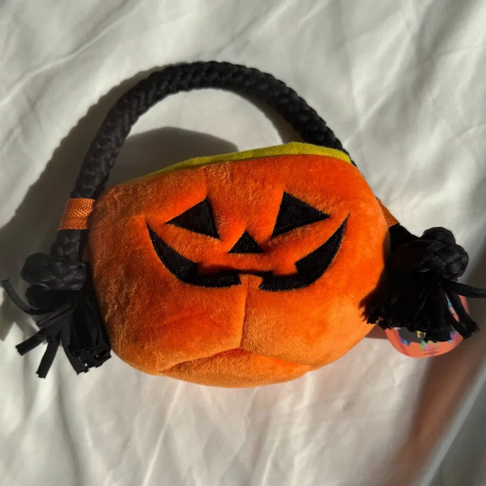 NWT Bark Box Dog Toy PUPKIN PAIL, Pumpkin Trick or Treat Bag, Orange, Size S-L